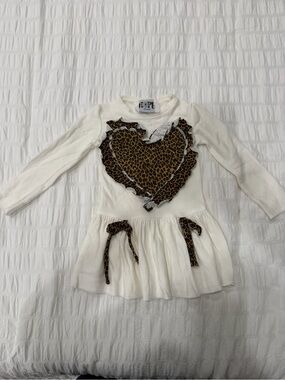 Hope's Cream Knit Dress with Leopard Heart